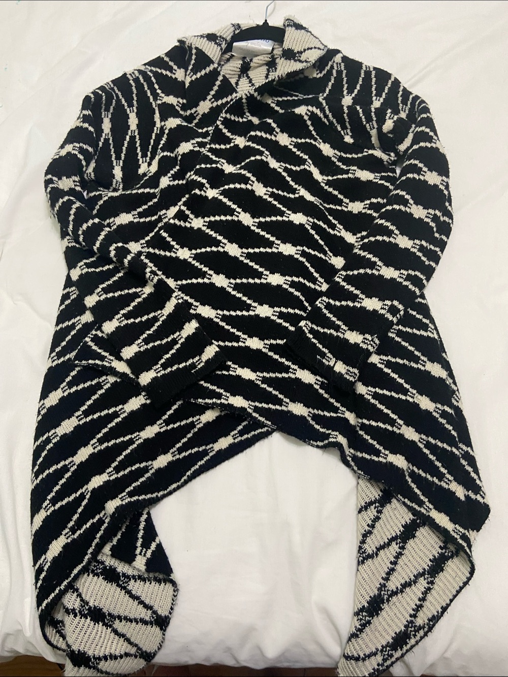 Black & White Zigzag Knit Poncho Sweater